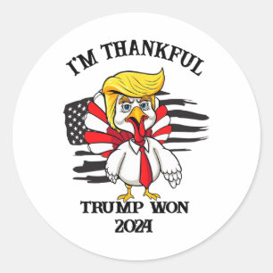 Adesivo Redondo Trump Ação de Graças... sou o Trump Won.