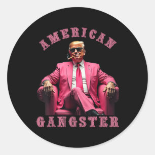 Adesivo Redondo Trump American Gangster 47º Presidente Engraçado