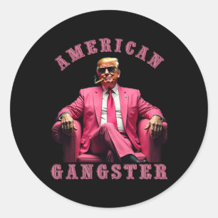 Adesivo Redondo Trump American Gangster 47º Presidente Engraçado