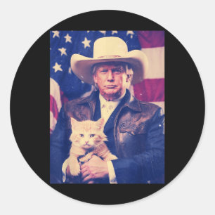 Adesivo Redondo Trump Cat Shirt Engraçado Cowboy Donald Trump 2024