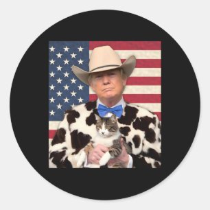 Adesivo Redondo Trump Cat Shirt Engraçado Cowboy Donald Trump 2024