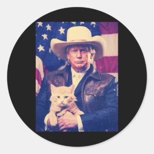 Adesivo Redondo Trump Cat Shirt Engraçado Cowboy Donald Trump 2024