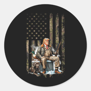 Adesivo Redondo Trump Com Cachorro Caça Às Águas Camuflado Preside
