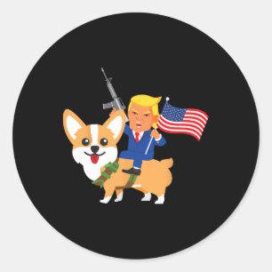 Adesivo Redondo Trump Corgi Arma Merica Eleição 2020 Donald Cachor