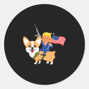 Adesivo Redondo Trump Corgi Gun Merica 2020 Eleição Donald Dog Mo