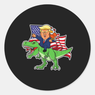Adesivo Redondo Trump Correndo Um Dinossauro Trex Funny Merica Pat