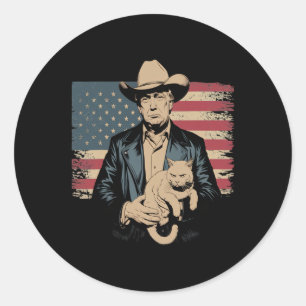 Adesivo Redondo Trump Cowboy Engraçado Cat Parody Design