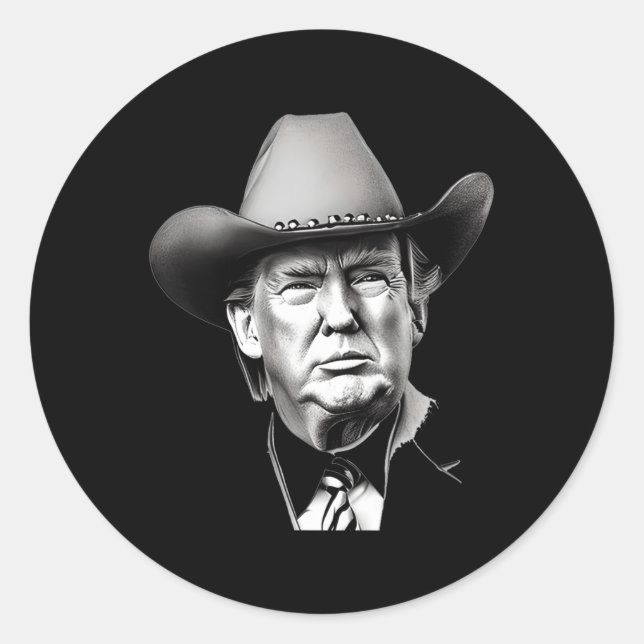 Adesivo Redondo Trump Cowboy Presidente Ocidental Você Sente Minha (Frente)