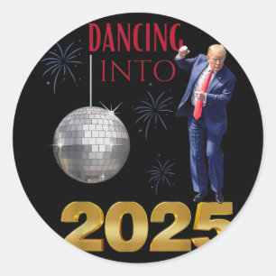 Adesivo Redondo Trump De Ano Novo Dançando Em 2025, Contagem De Fe