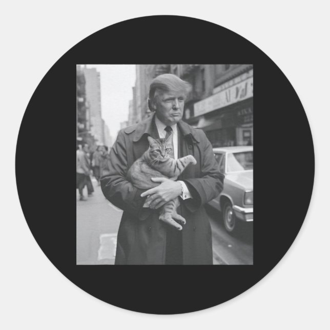 Adesivo Redondo Trump E Cat Em Newyork (Frente)