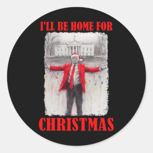 Adesivo Redondo Trump Em Santa Hat Eu Estarei Em Casa Para O Fundã
