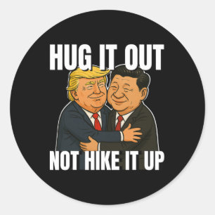 Adesivo Redondo Trump Engraçado Da Guerra Tarifária Hugging Xi Jin