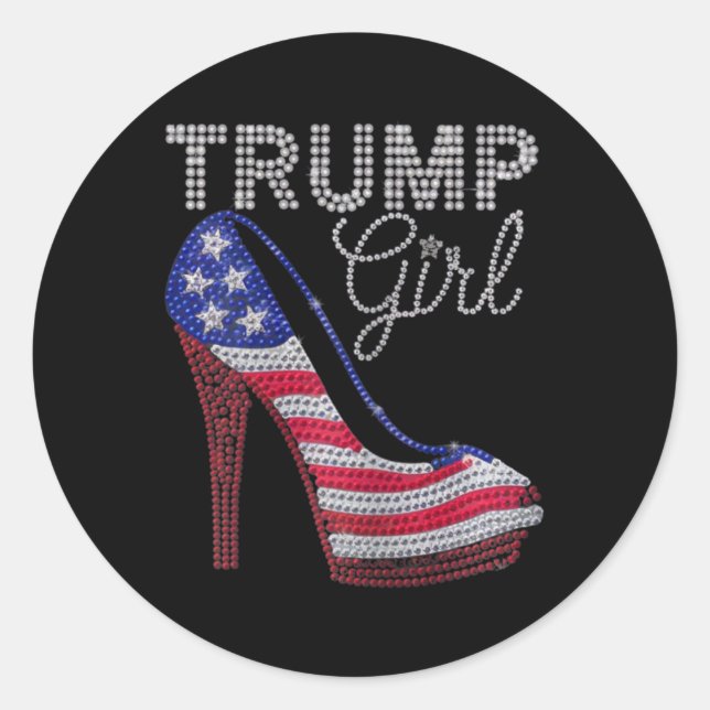 Adesivo Redondo Trump Girl Stilettos High Heel American Flag Bling (Frente)