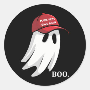 Adesivo Redondo Trump Halloween Ghost Boo Make Pets Save Novamente