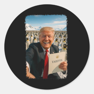 Adesivo Redondo Trump Impõe Tarifa Sobre Pinguim Política Irônica