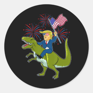 Adesivo Redondo Trump Montando Um Dinossauro Trex Patriótico 4 De