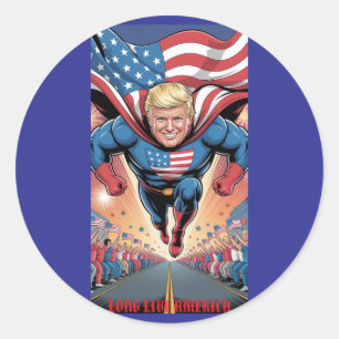 Adesivo Redondo Trump Super Herói Flyover: Personalização da Multi