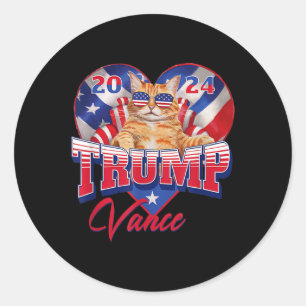 Adesivo Redondo Trump Vance 2024 Cat Heart Presidente Político Ame