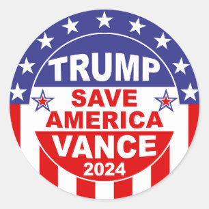 ADESIVO REDONDO TRUMP VANCE 2024 SALVE AMÉRICA