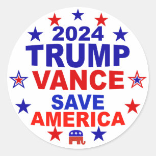 Adesivo Redondo Trump Vance 2024 Save America