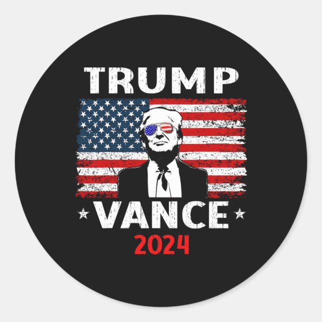 Adesivo Redondo Trump Vance 2024 Vp Vice-presidente Usa Flag (Frente)