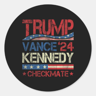 Adesivo Redondo Trump Vance Kennedy Xeque-Mate Eleição Republicano