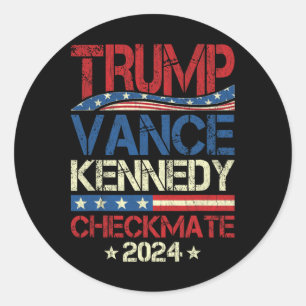 Adesivo Redondo Trump Vance Kennedy Xeque-Mate Eleição Republicano