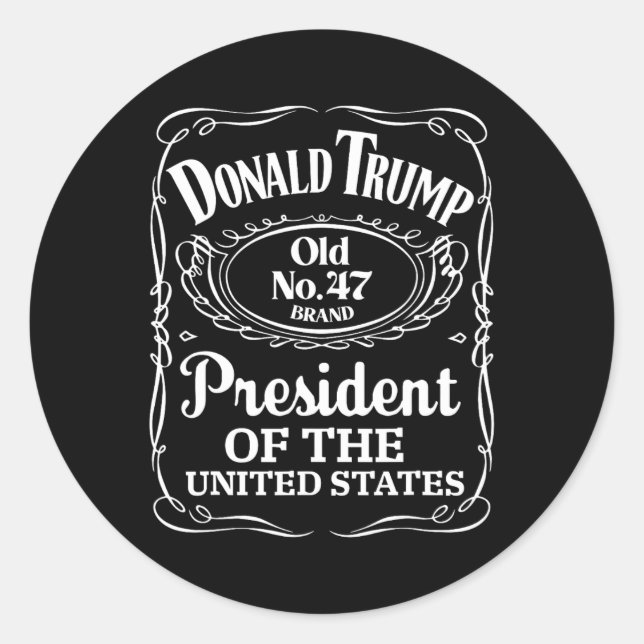 Adesivo Redondo Trump Whiskey Bottle Label Trump 47º Presidente 20 (Frente)
