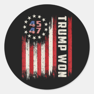 Adesivo Redondo Trump Won 2025 45 47th Presidente Usa Flag