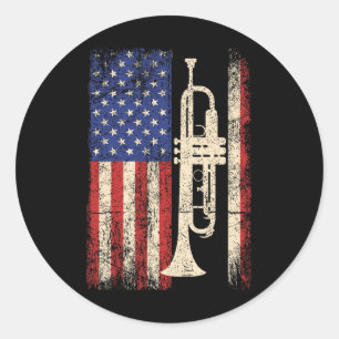 Adesivo Redondo Trumpet Eua American Flag Shirt Jazz Music Vintage