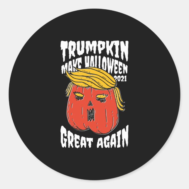 Adesivo Redondo Trumpkin Faz Excelente De Halloween 2021 Novamente (Frente)