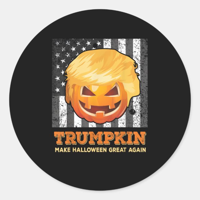 Adesivo Redondo Trumpkin Faz Excelente De Halloween De Novo Presid (Frente)