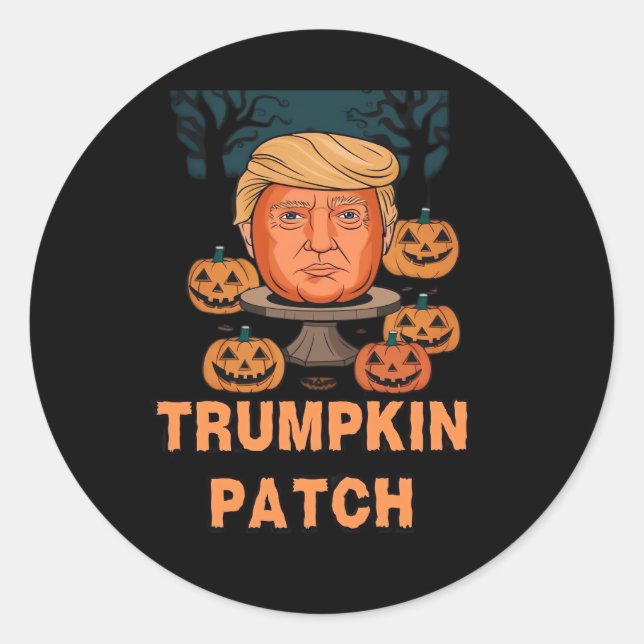 Adesivo Redondo Trumpkin Halloween - Engraçado Pumpkin Político De (Frente)