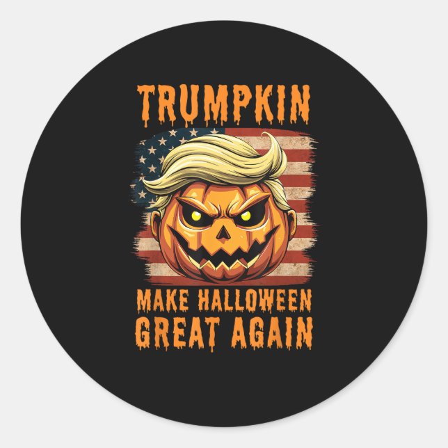 Adesivo Redondo Trumpkin Halloween Pumpkin Faz Excelente De Hallow (Frente)