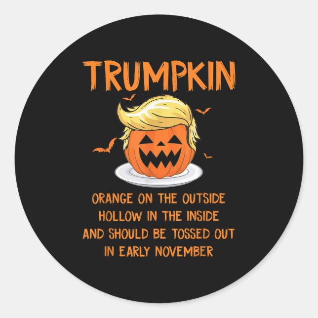 Adesivo Redondo Trumpkin Laranja No Hallowee Anti-Trump Exterior (Frente)