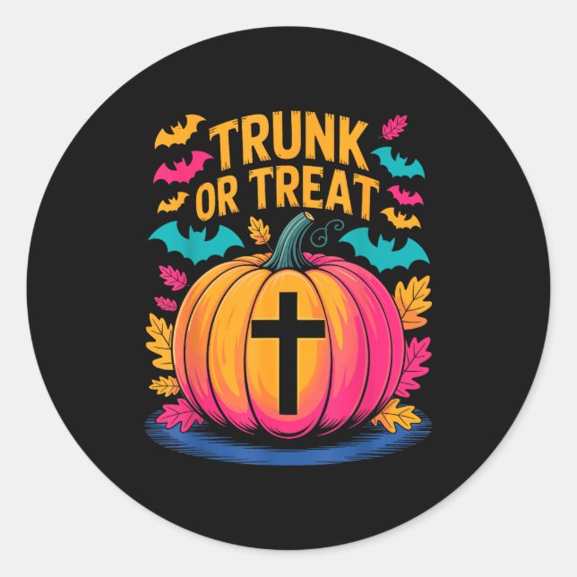 Adesivo Redondo Trunk Or Treat Halloween Costume Christian Pumpkin (Frente)
