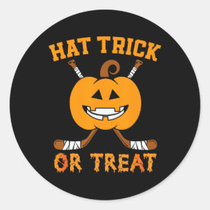 Adesivo Redondo Truque De Chapéu Ou Tratar Frio De Hóquei No Gelo