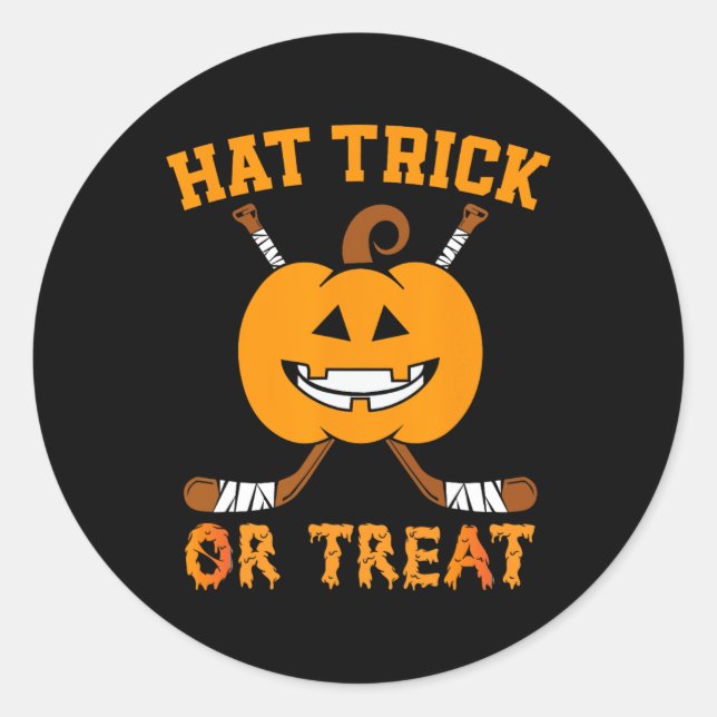 Adesivo Redondo Truque De Chapéu Ou Tratar Frio De Hóquei No Gelo  (Frente)