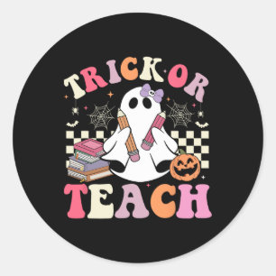 Adesivo Redondo Truque De Halloween Ou Cuta De Retrô De Ensino De