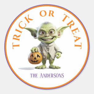 Adesivo Redondo Truque de Halloween ou Tratar Gremlin de Orelha Ve
