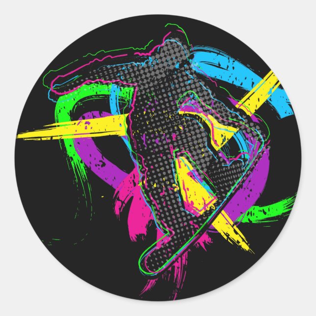 Adesivo Redondo Truque do Snowboard (Frente)