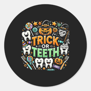 Adesivo Redondo Truque Ou Dente Engraçado Dentista Halloween Denta