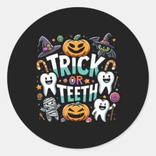 Adesivo Redondo Truque Ou Dente Engraçado Dentista Halloween Denta