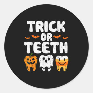 Adesivo Redondo Truque Ou Dentes De Halloween Engraçados Dentistas