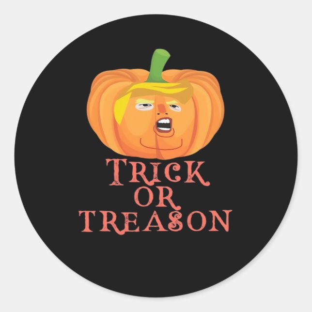 Adesivo Redondo Truque Ou Traição Halloween Impeach Trumpkin Desig (Frente)