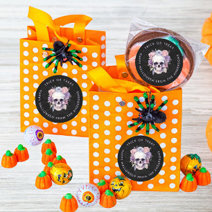 Adesivo Redondo Truque Ou Tratamento De Halloween De Gótica Floral