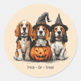 Adesivo Redondo Truque Ou Tratar Cães De Beagle Halloween