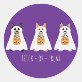 Adesivo Redondo Truque Ou Tratar Cães Fantasmas De Corgi Halloween
