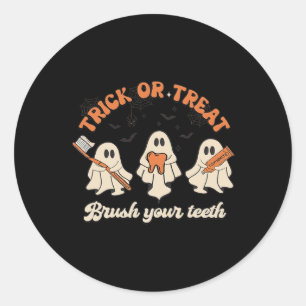 Adesivo Redondo Truque Ou Tratar Escove Os Dentes Halloween Dental