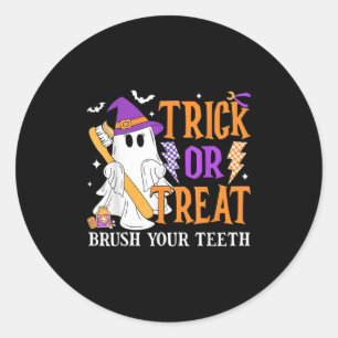Adesivo Redondo Truque Ou Tratar Escove Seus Dentes Cute Ghost Hal